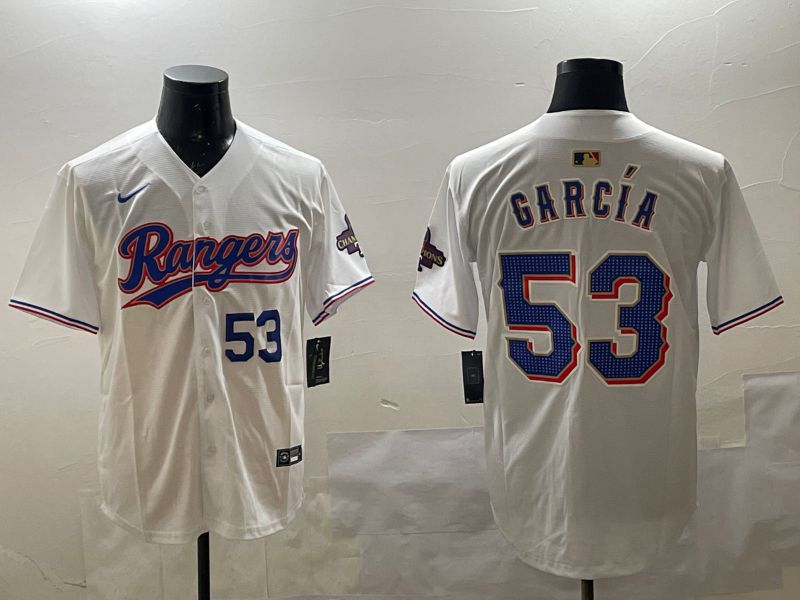 Men Texas Rangers #53 Garcia White Gold Game 2025 Nike MLB Jersey style 3->texas rangers->MLB Jersey
